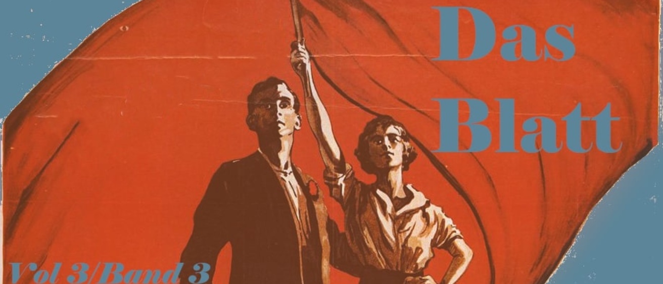 Header image with a red flag in the background. Two people, a man and a woman, are in the center of the photo. The woman is holding the stick of the flag. "Vol 3/Band 3" is written in teal text in the bottom left corner.